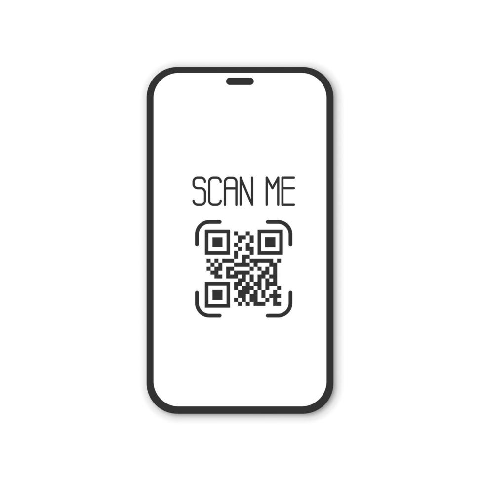 Realistic smartphone with qr code scanner. Scan me. vector