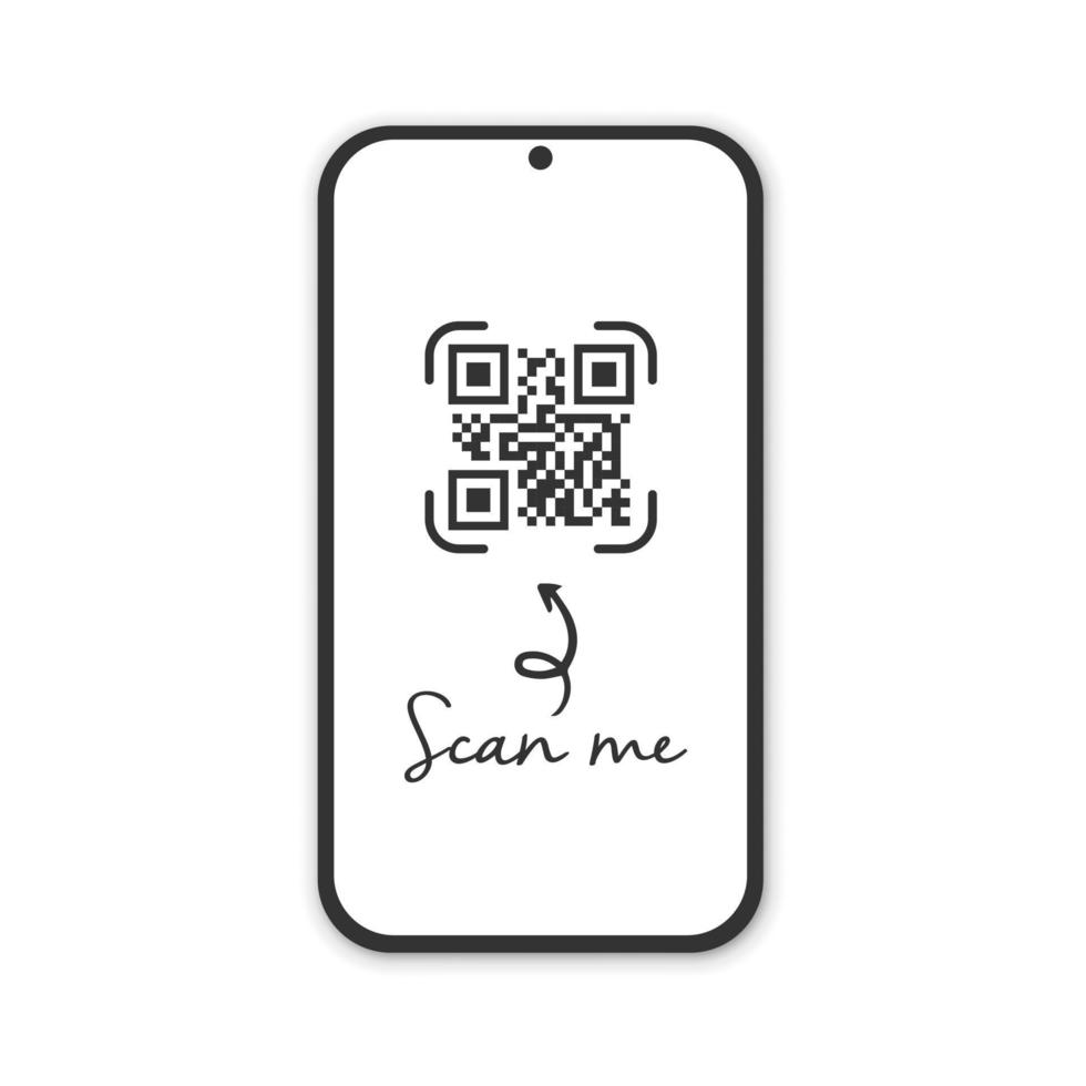 Realistic smartphone with qr code scanner. Scan me. vector