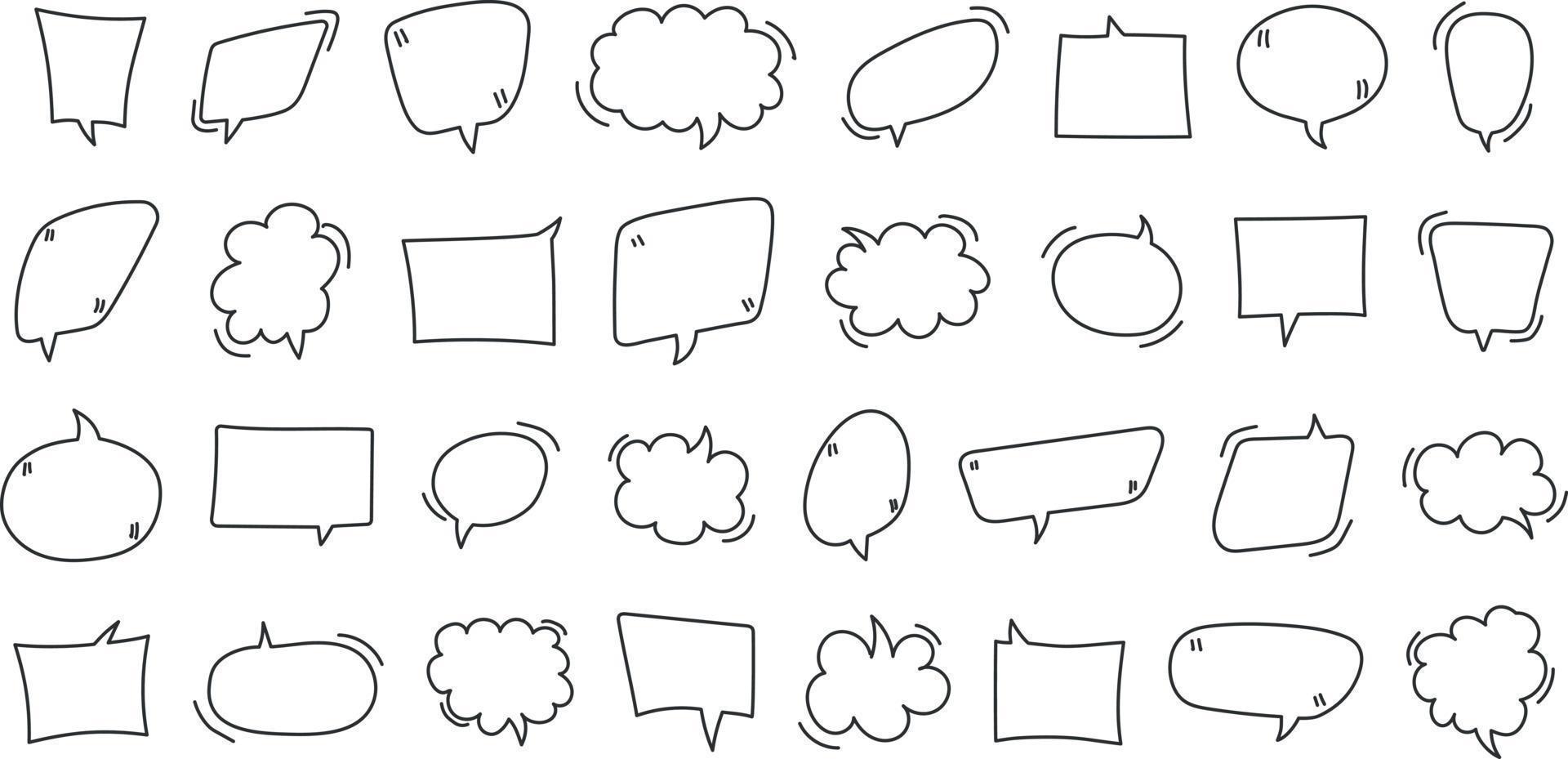 Big vector set of comic speech bubble, hand drawn, doodle blank text speech clouds in doodle style