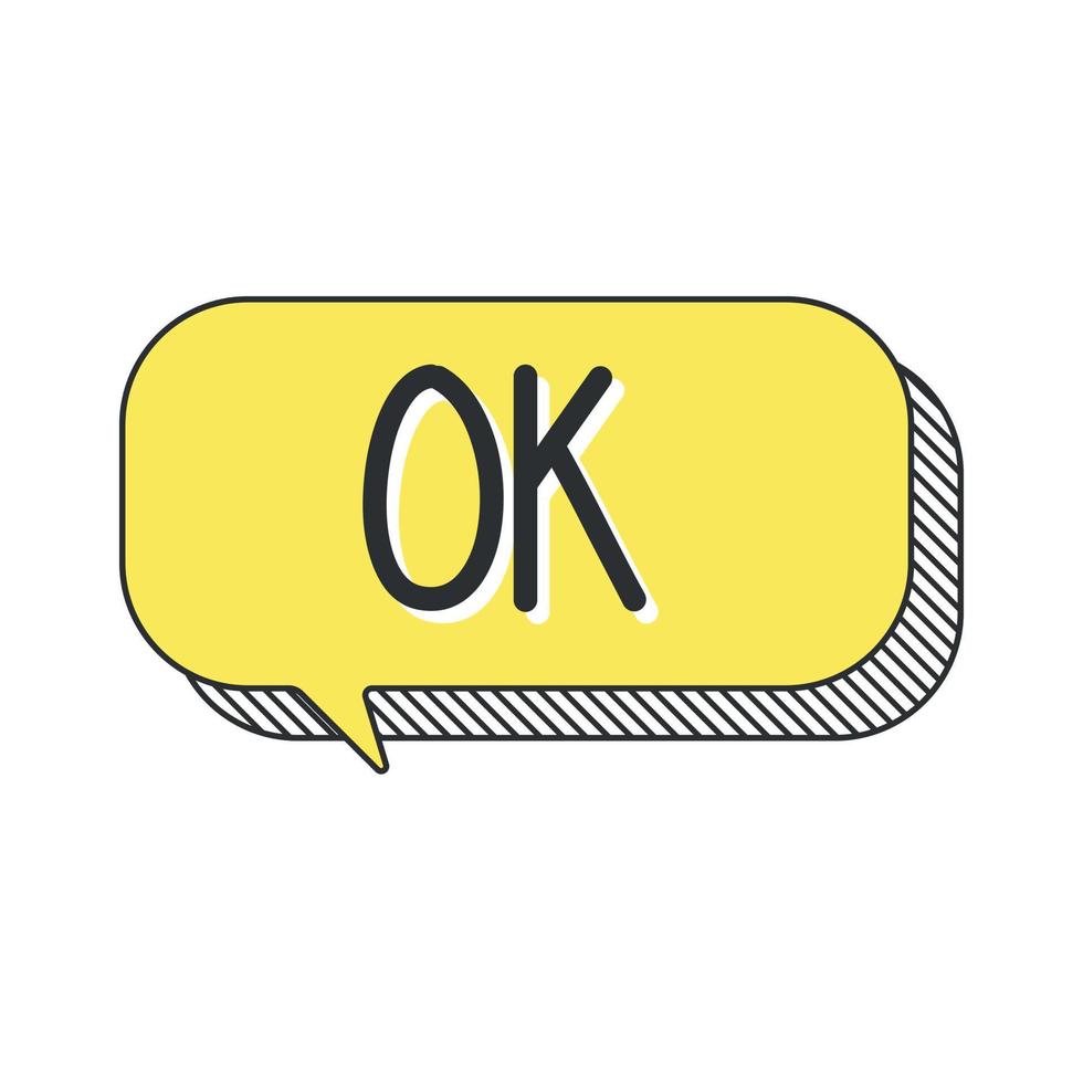 Ok speech bubble. Okay text on talk shape. Vector illustration yellow speech bubble.