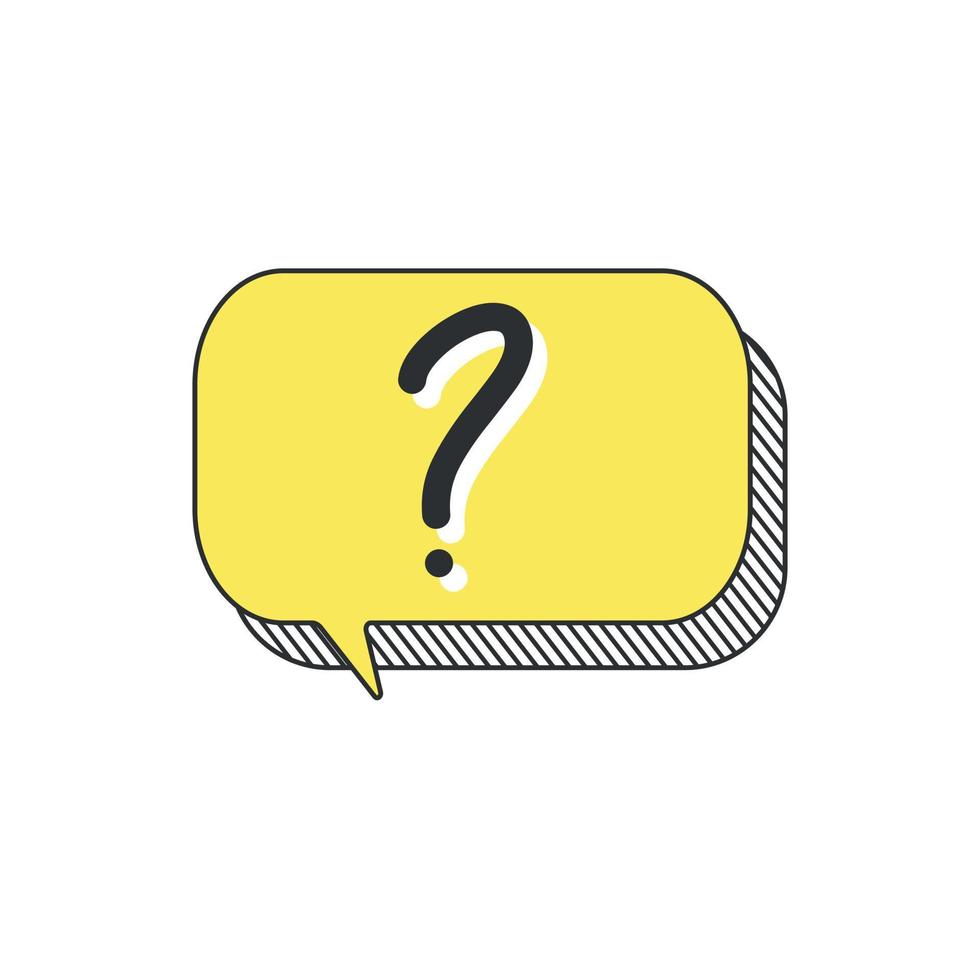 yellow speech bubble hand draw cartoon message box with question mark icon vector