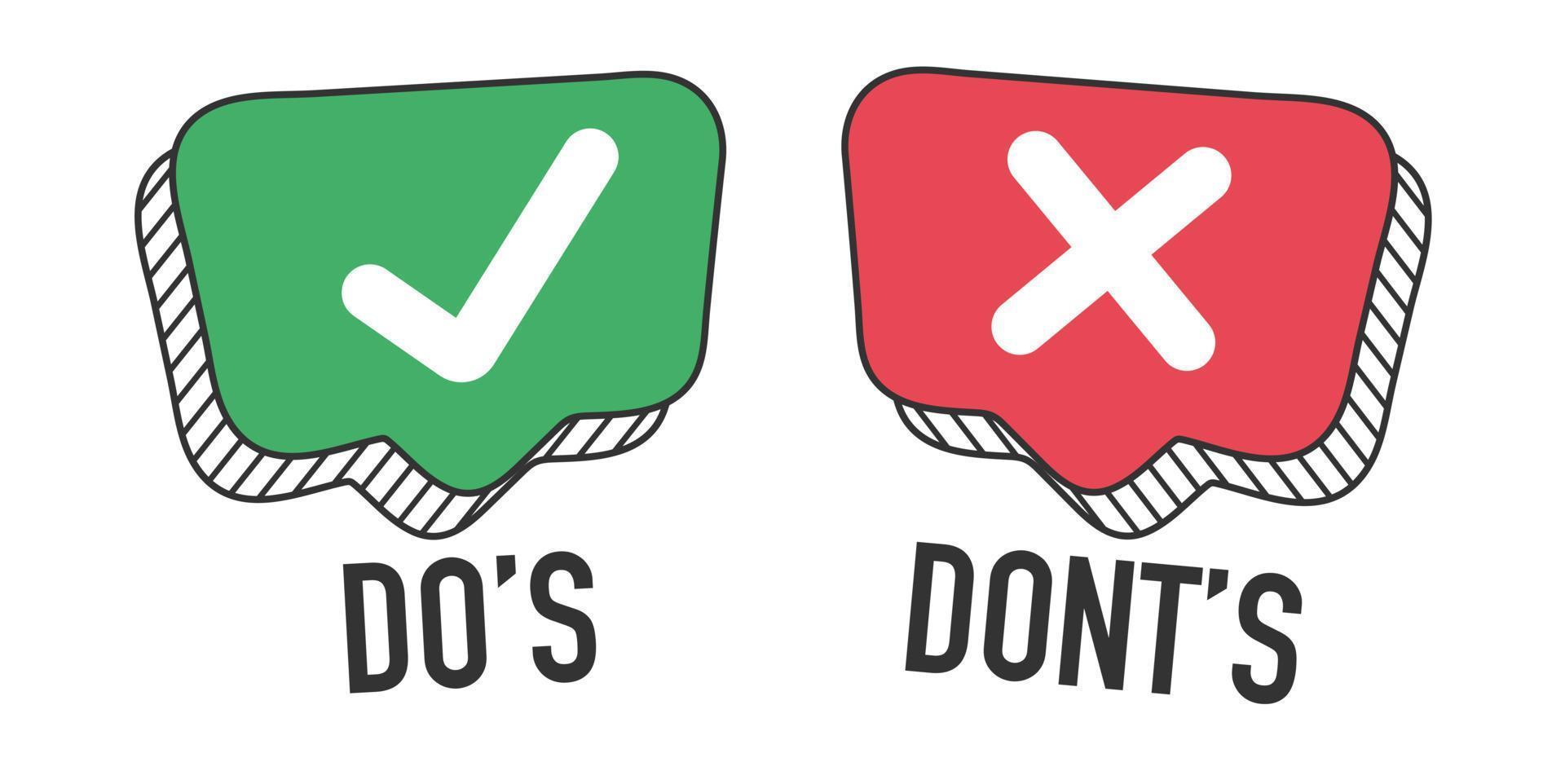 Do and Don't or Good and Bad Icons w Positive and Negative Symbols vector