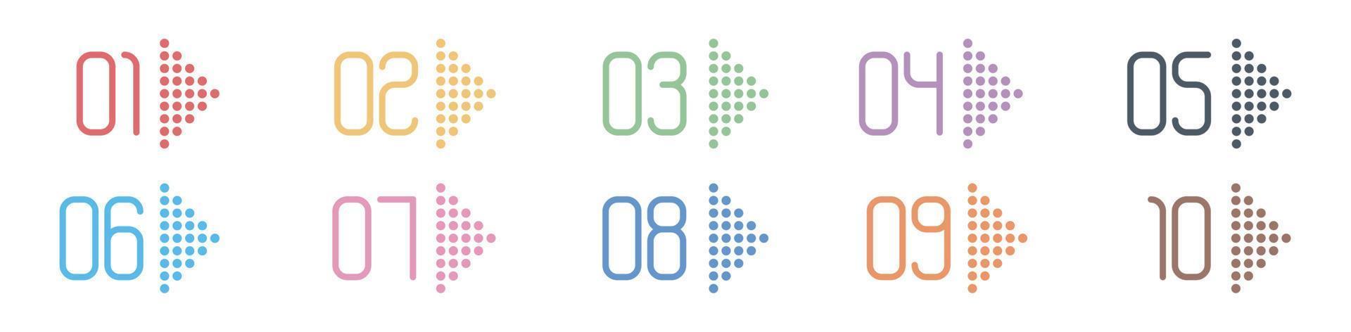 Number Info-graphic Bullet points 1 to 10 Vector, Arrow Shape numbers, Arrow Infographic Numbers vector