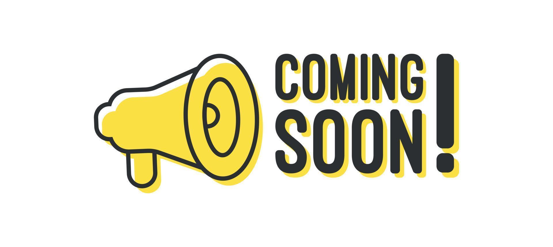 Coming soon megaphone banner design vector