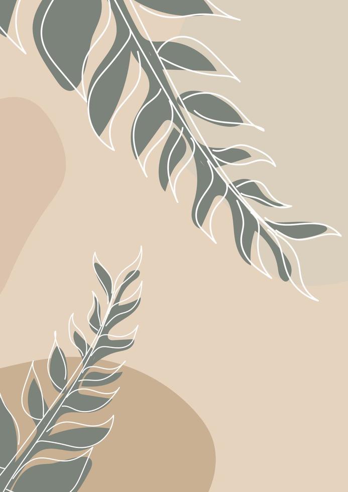 Abstract background with organic shape with leaf and hand draw line in pastel colors. Modern design template with space for text. Minimal stylish cover for branding design. vector