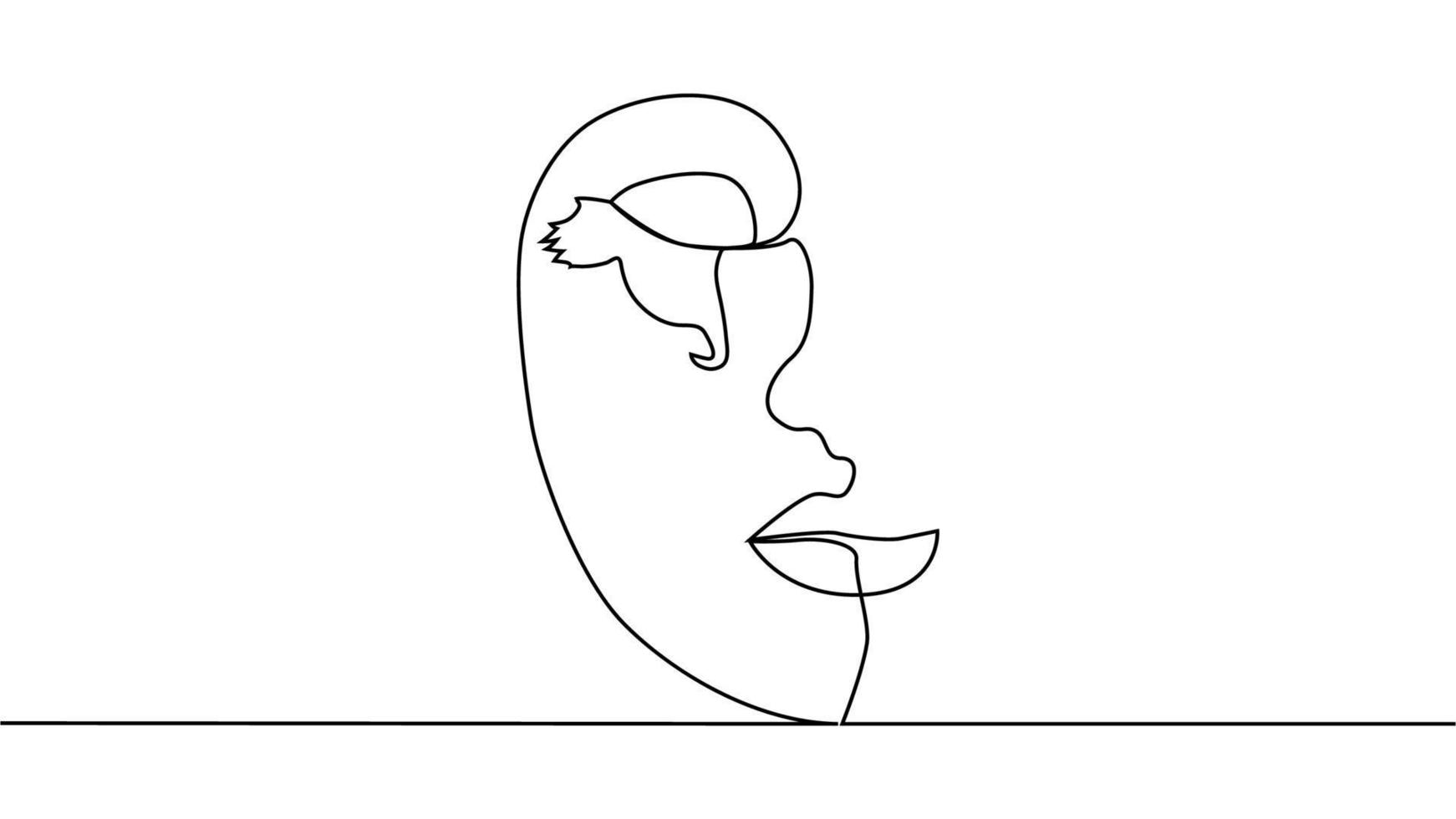 Woman face with flowers one line drawing. Continuous line drawing art. Flower bouquet in woman vector