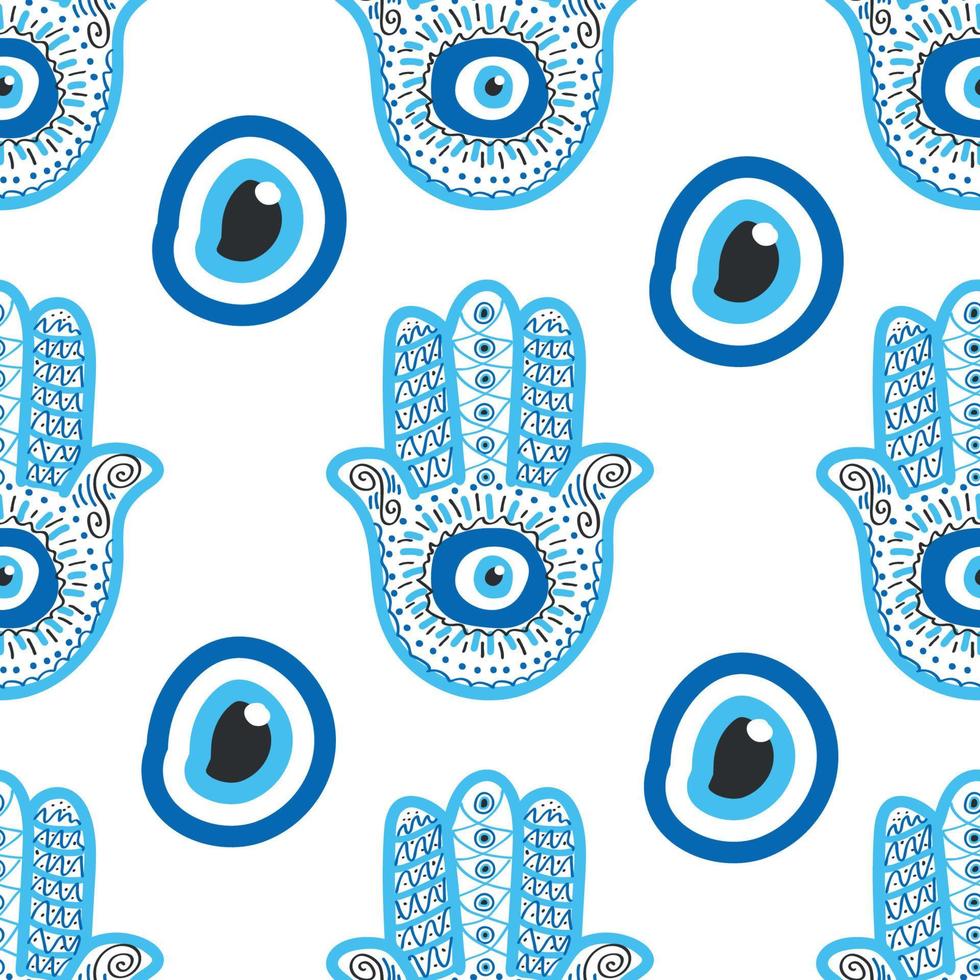 patrón sin fisuras de mal de ojo. magia, brujería, símbolo oculto, colección de arte lineal. ojo de hamsa, ojo mágico, elemento decorativo. vector