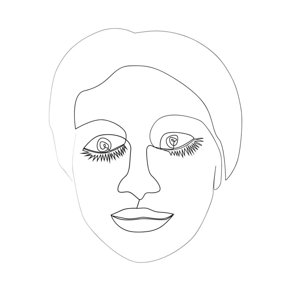 Continuous line, drawing of set faces and hairstyle, fashion concept, woman beauty minimalist, illustration vector