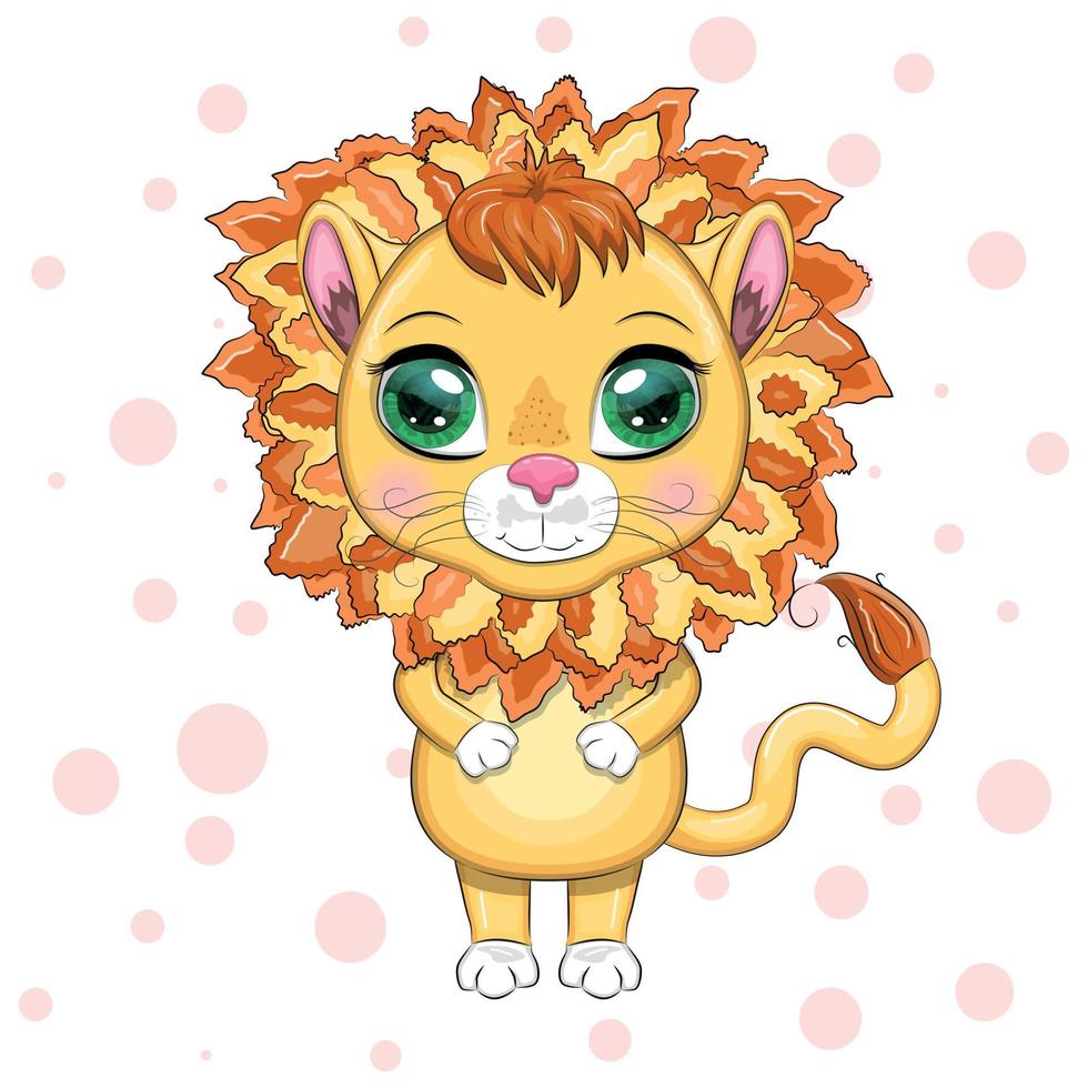 Cartoon lion with expressive eyes. Wild animals, character, childish cute style vector