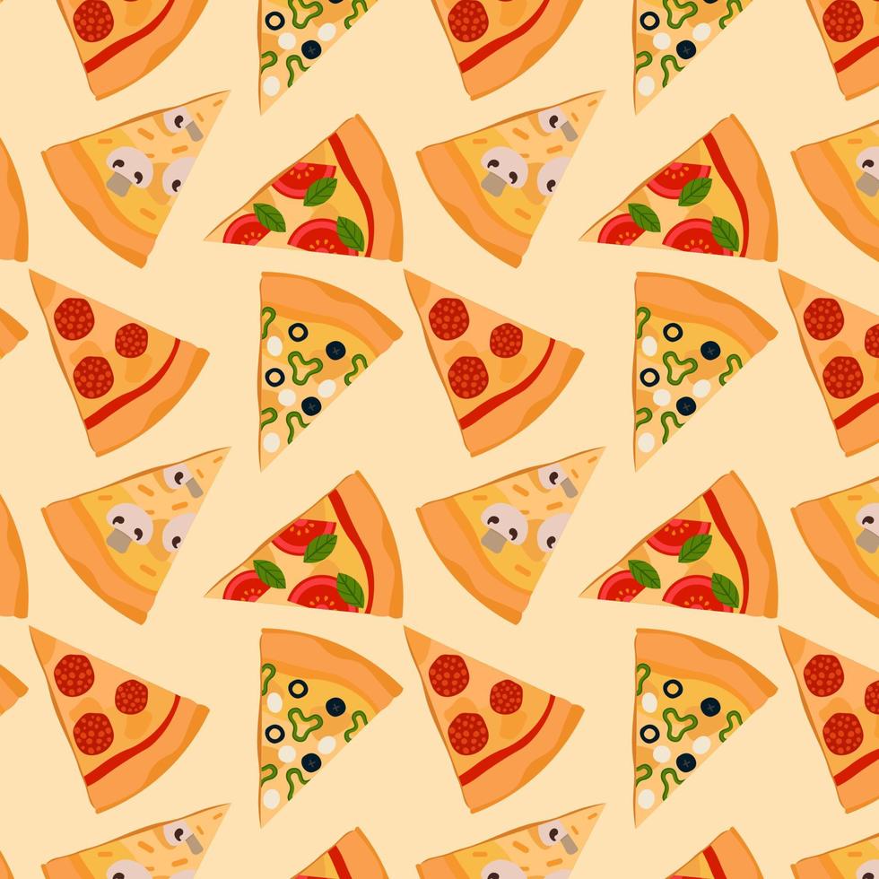 Food Pattern With Slices Pizza, Package Concept Vector Illustration In Flat Style