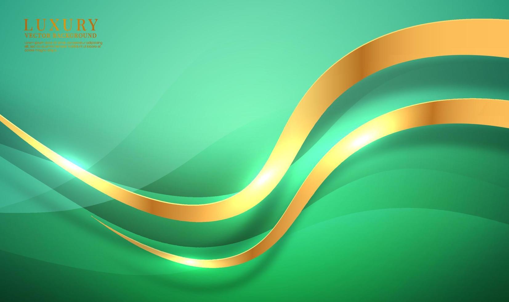 3D green luxury abstract background overlap layers on bright space with golden curve decoration. Waves style concept. Graphic design element for banner, flyer, card, brochure cover, or landing page vector