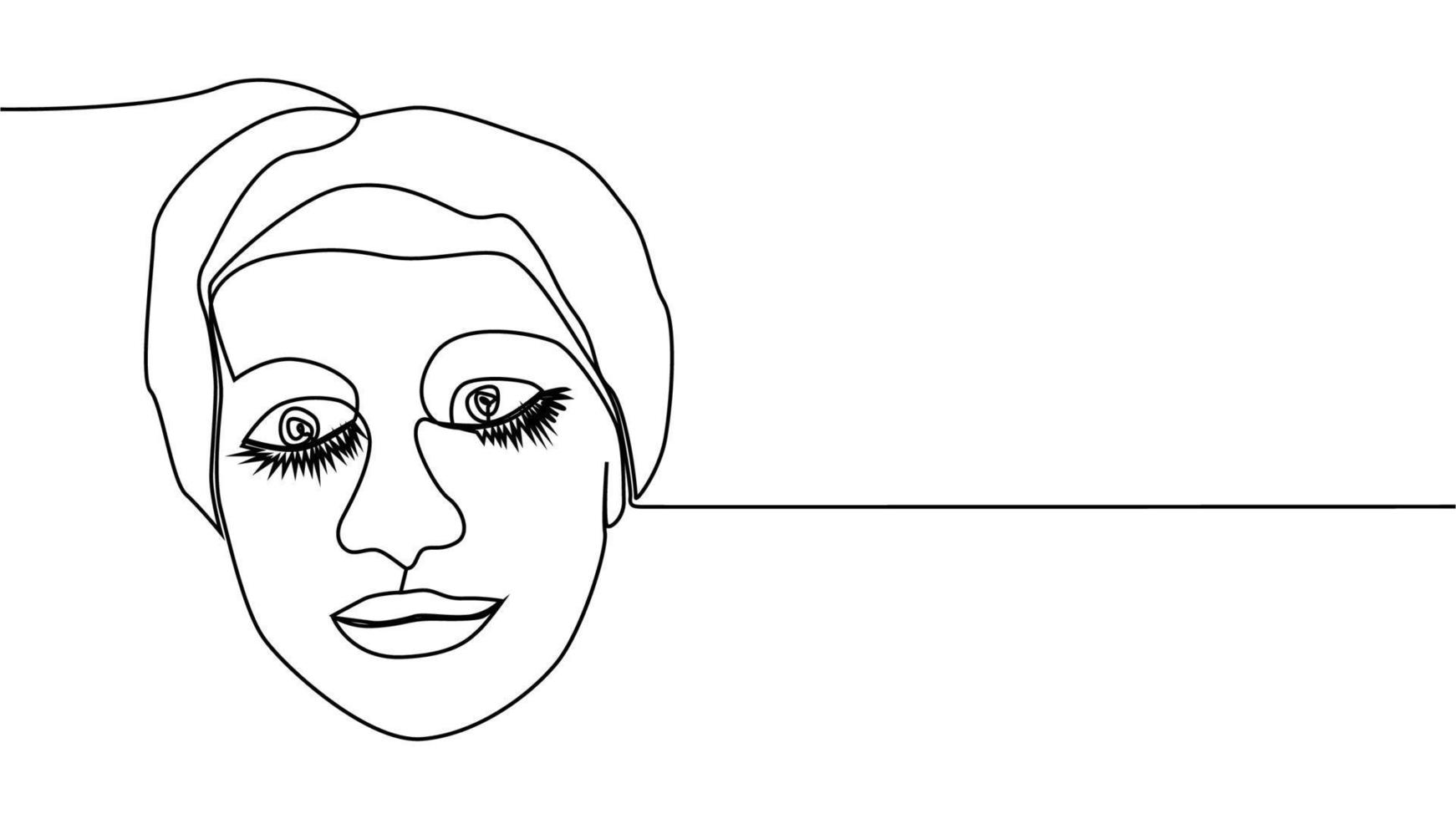 Woman face with flowers one line drawing. Continuous line drawing art. Flower bouquet in woman vector