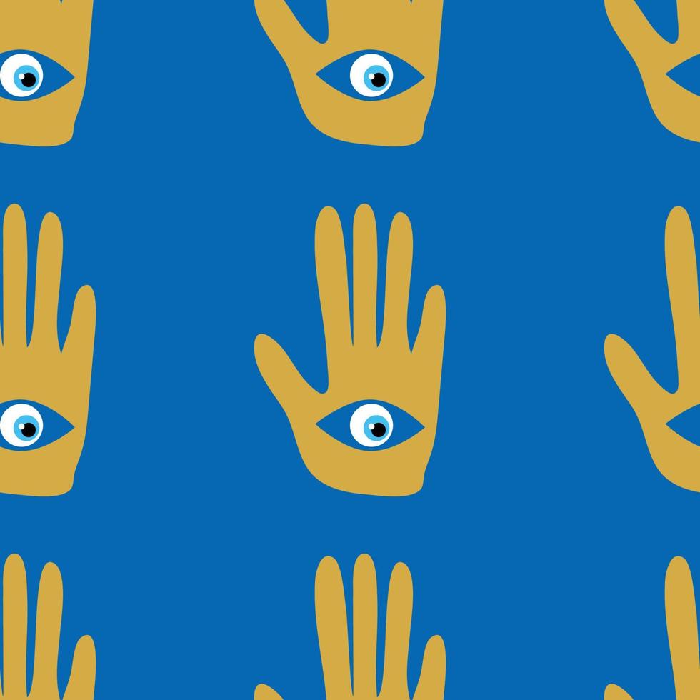 doodle seamless pattern Hamsa eye, magical eye, decor element. Pink, green, golden eyes. Fabric textile vector