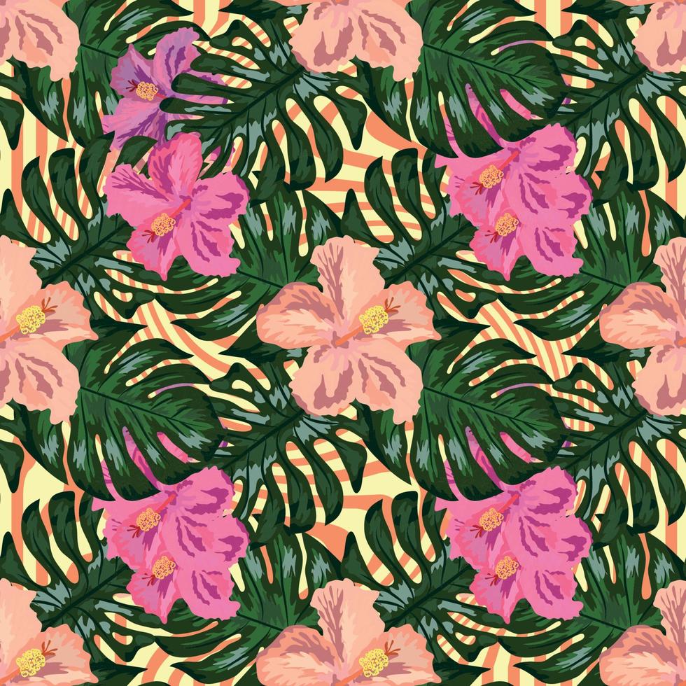 Floral exotic tropical seamless pattern tropic hawaiian wallpaper. Botanical print. Modern floral background. vector