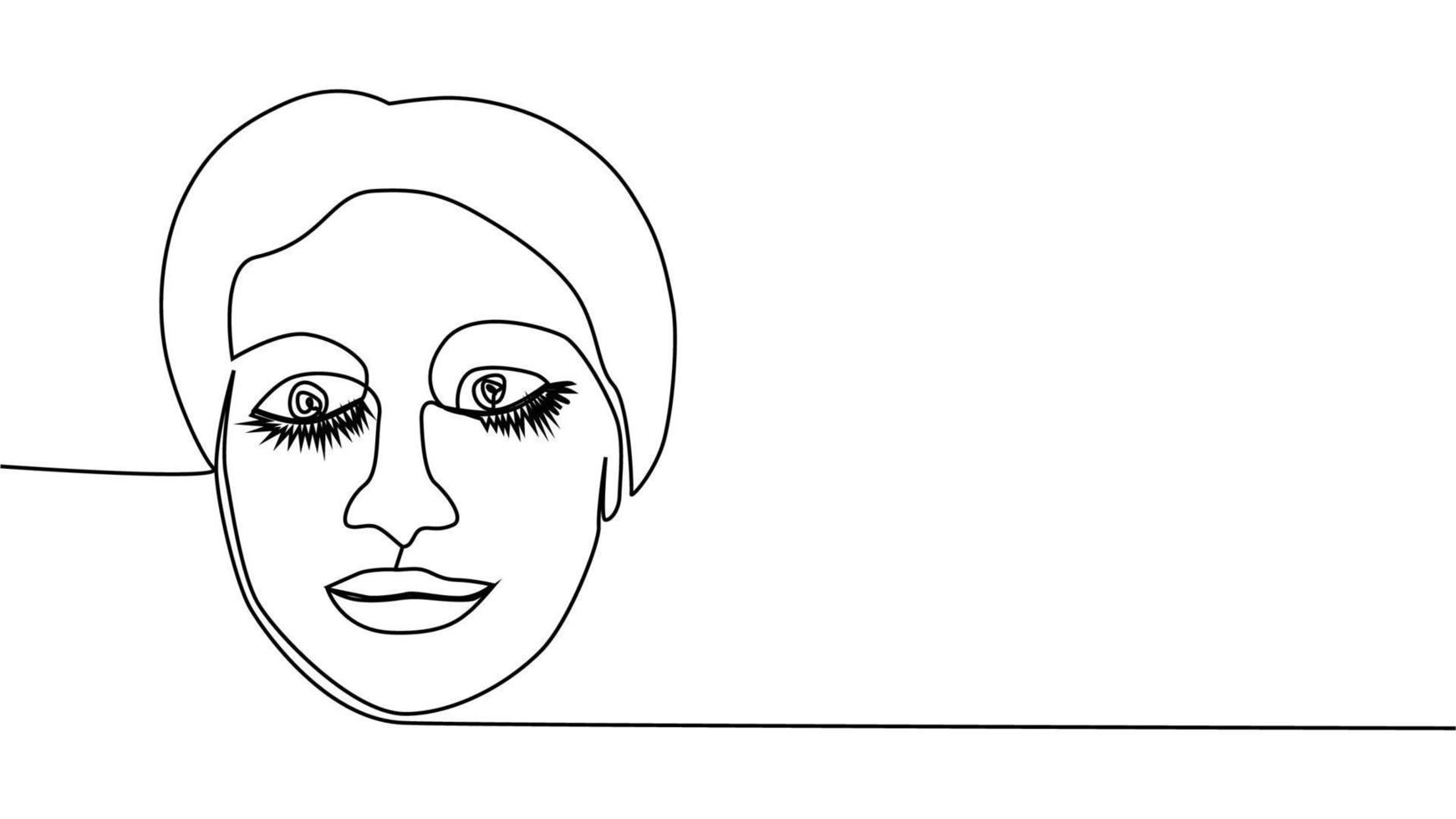 Woman face with flowers one line drawing. Continuous line drawing art. Flower bouquet in woman vector