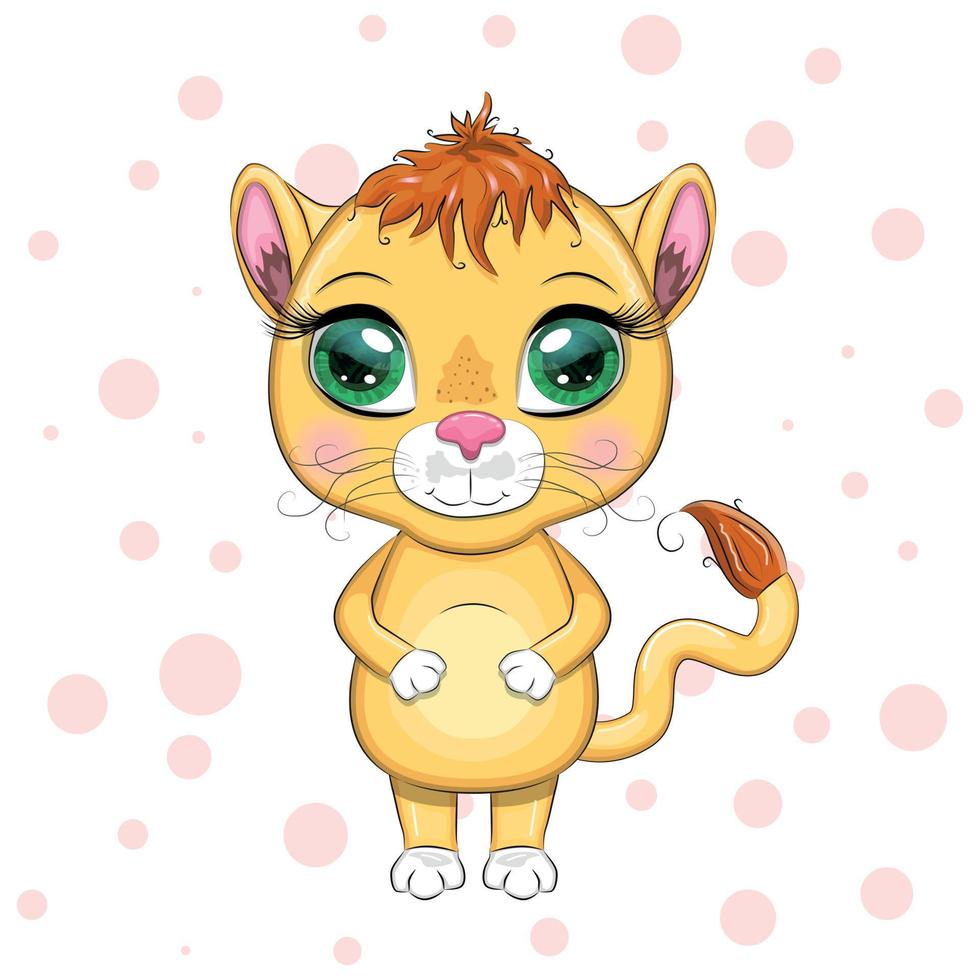 Cartoon lioness with expressive eyes. Wild animals, character, childish cute style. vector