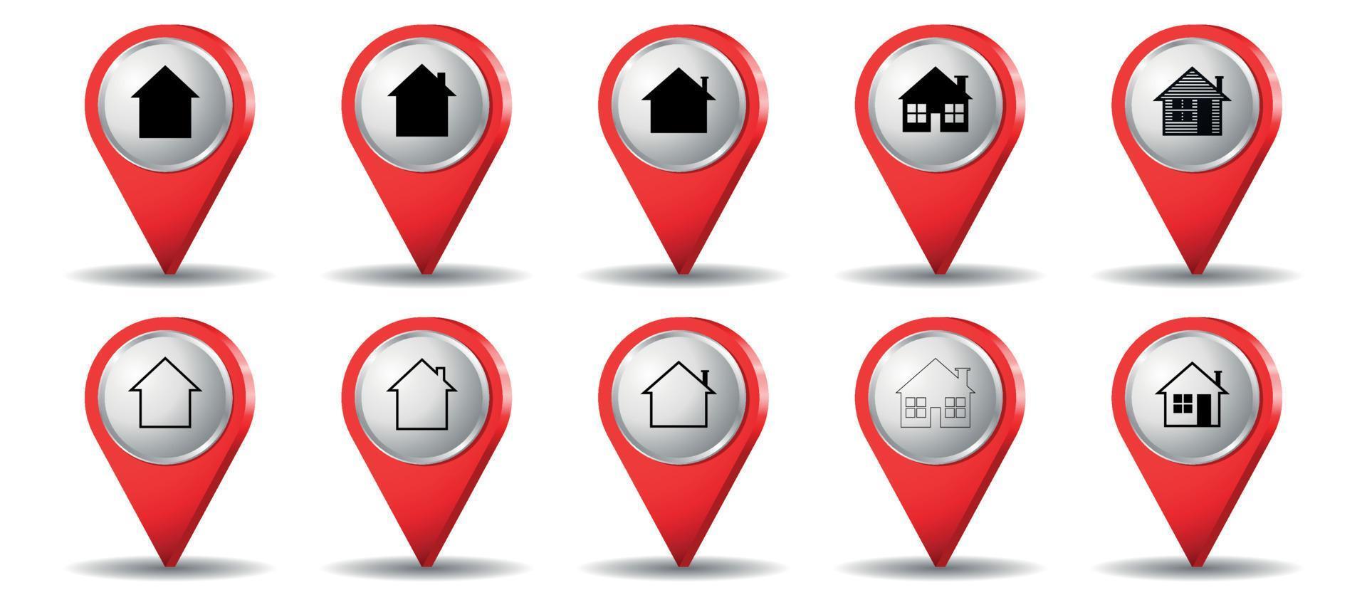 Red location pins with house shapes vector