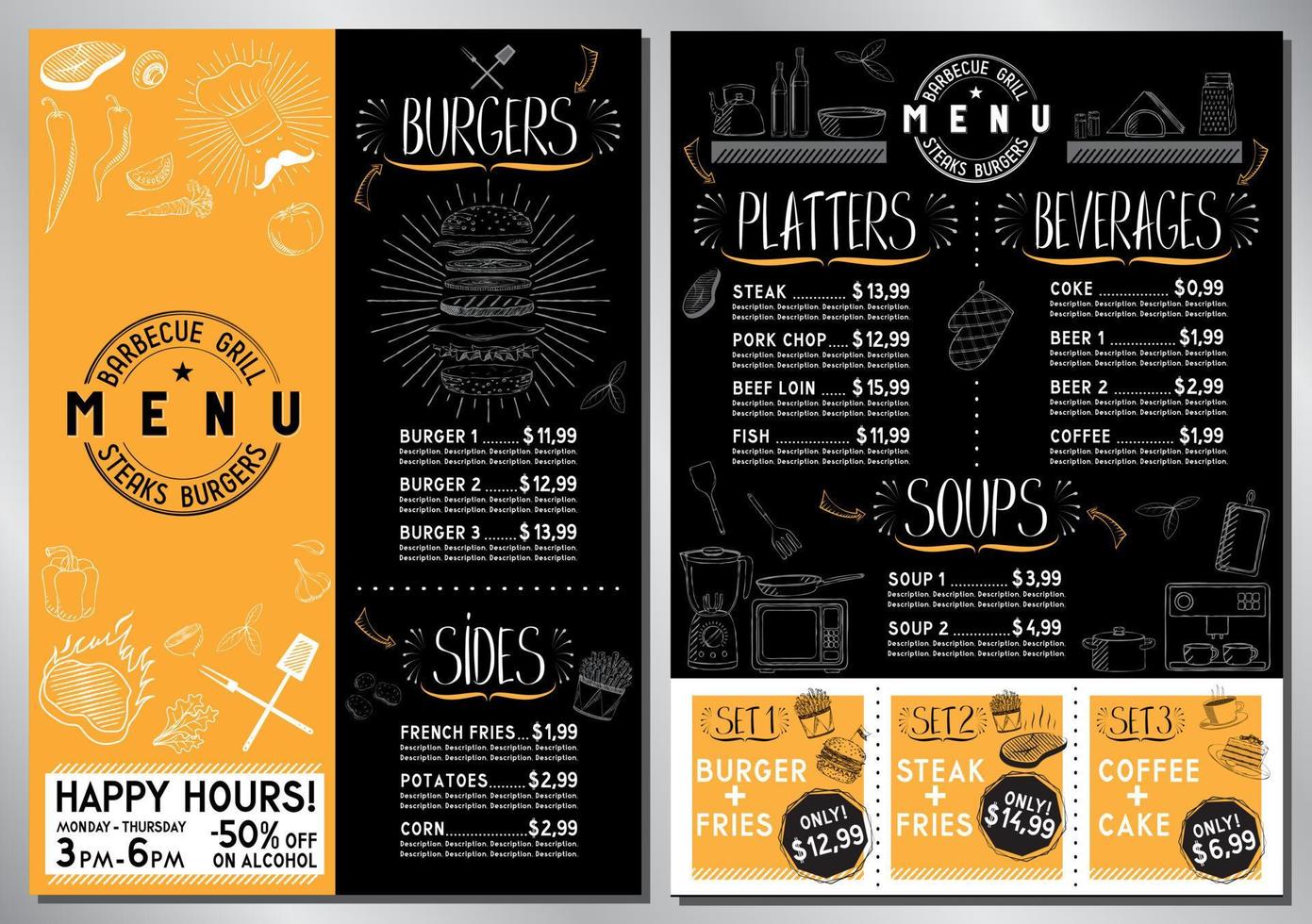 Barbecue and Grill Bar Menu Template vector