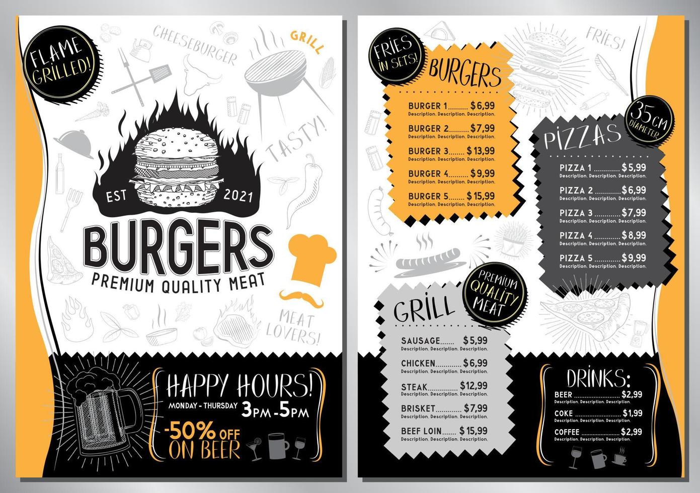 Burger Bar Menu Template vector