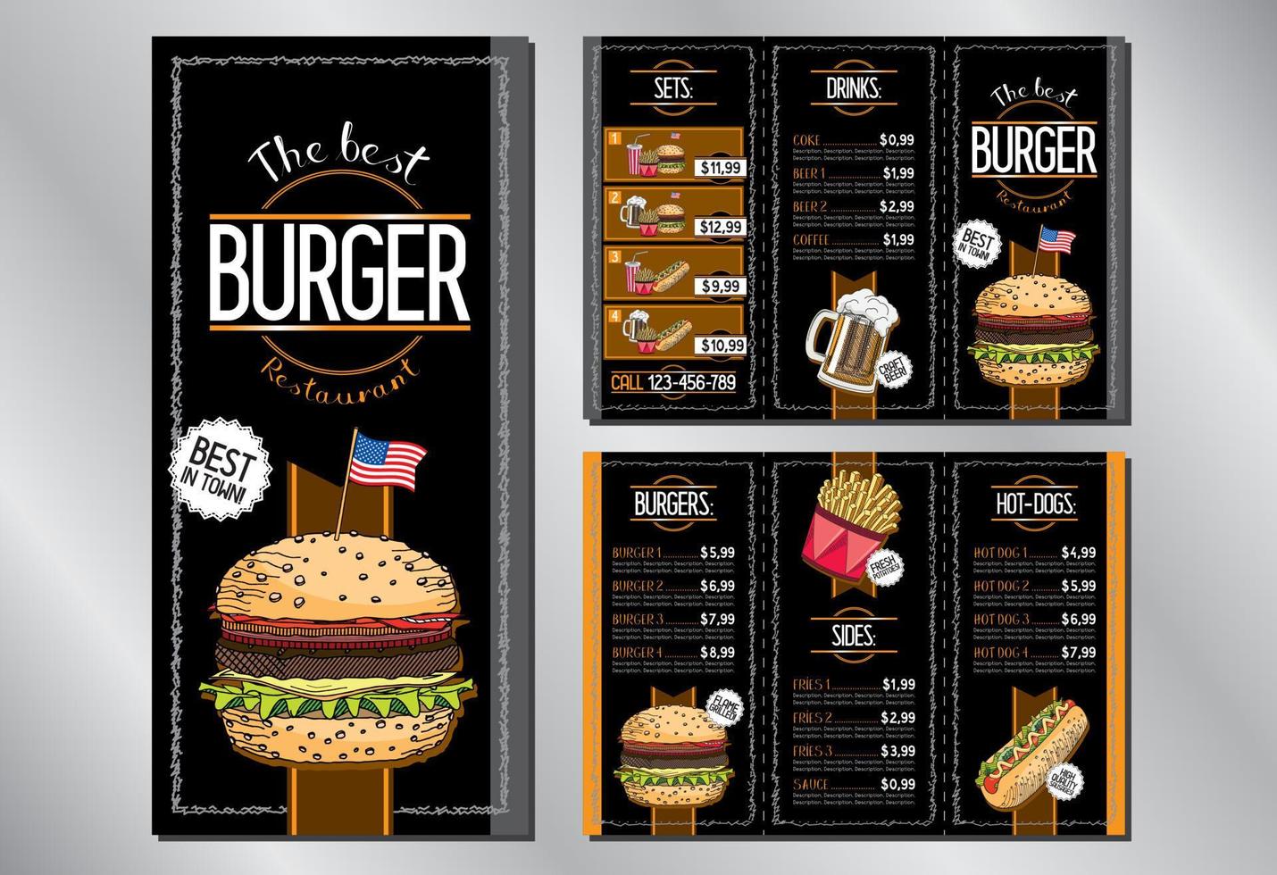 plantilla de menú de volante de barra de hamburguesas vector