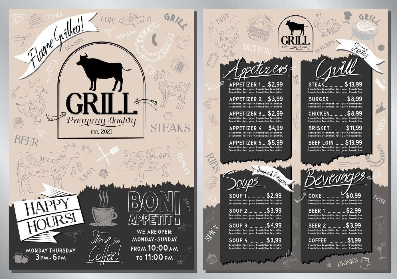 Barbecue Restaurant Menu Template vector