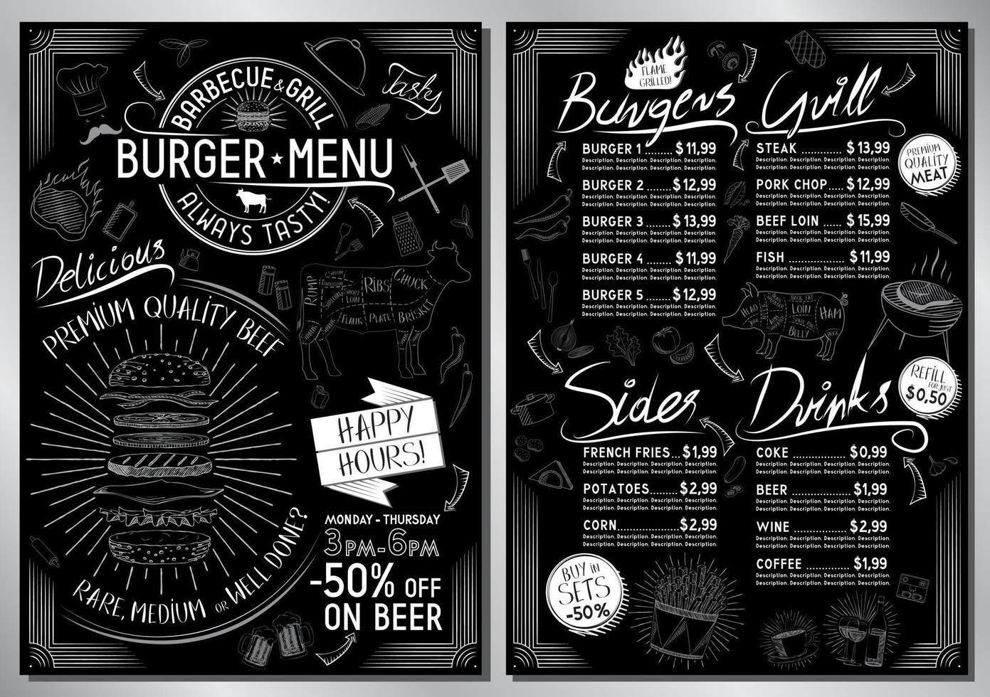Burger Bar Menu Template vector