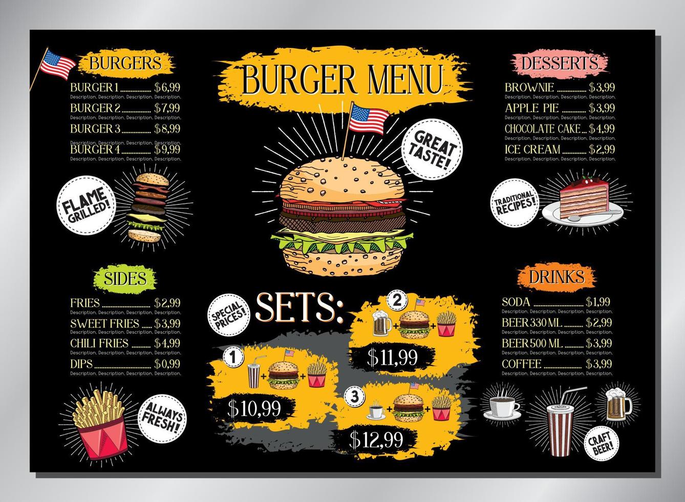 Burger Bar Table Menu Template vector