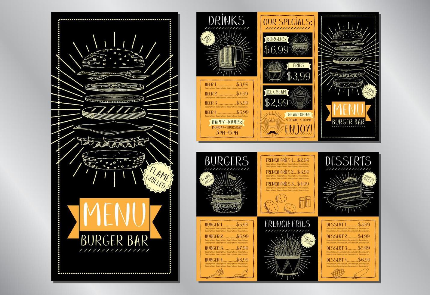 Burger Bar Flyer Menu Template vector