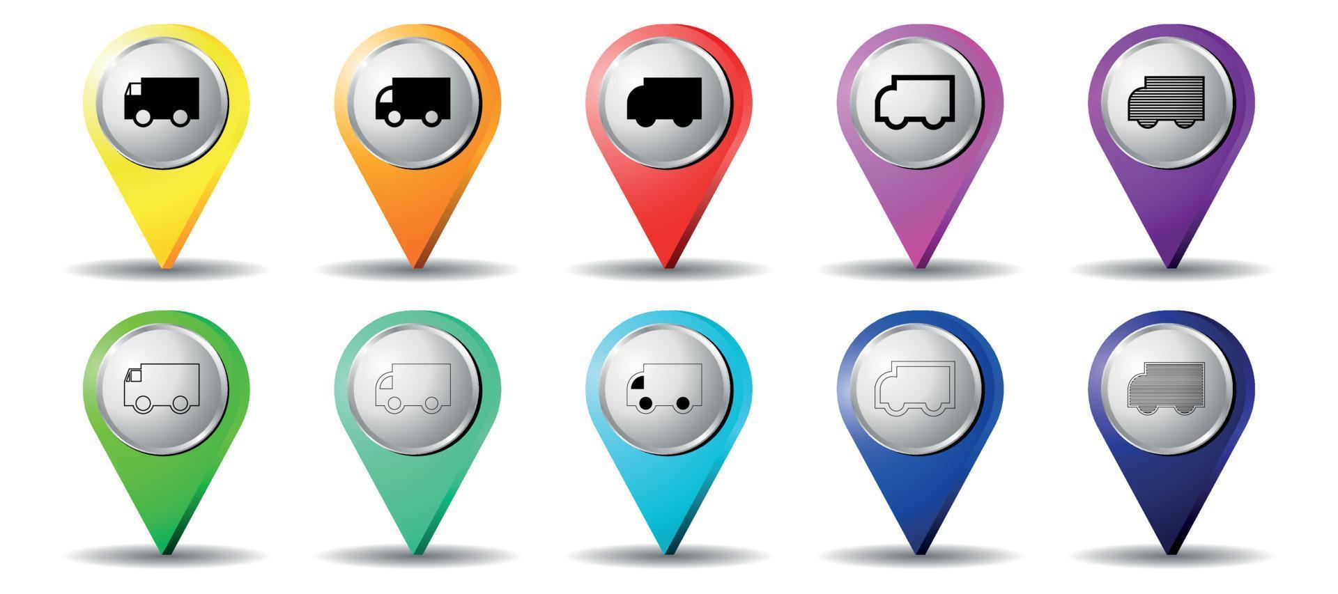 Colorful location pins with truck shapes vector