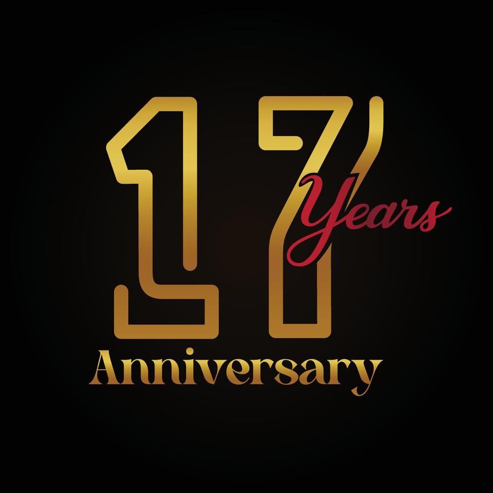 17th anniversary celebration logotype with handwriting golden and red colour elegant design . vector anniversary for celebration, invitation card, and greeting card.