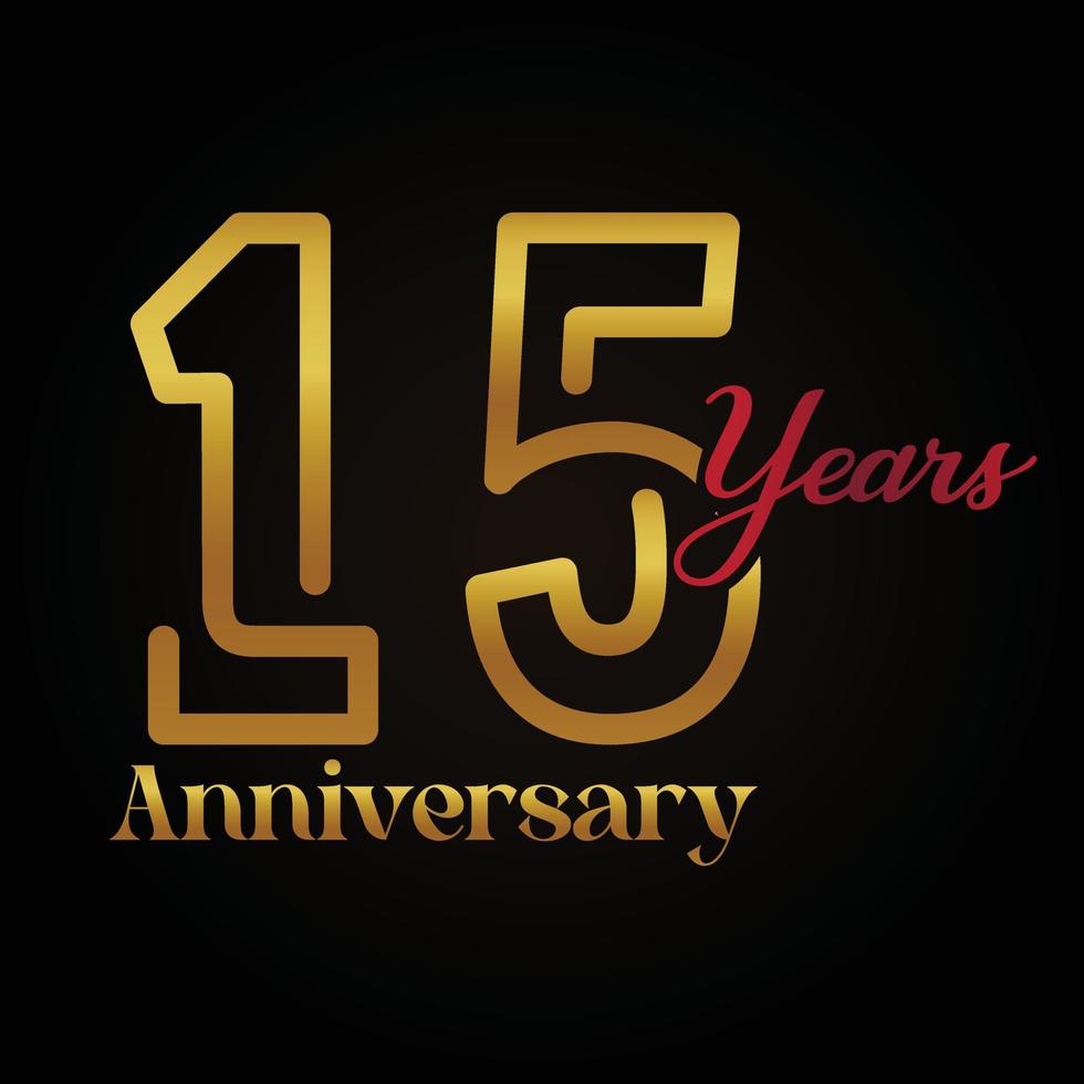 15th anniversary celebration logotype with handwriting golden and red colour elegant design . vector anniversary for celebration, invitation card, and greeting card.