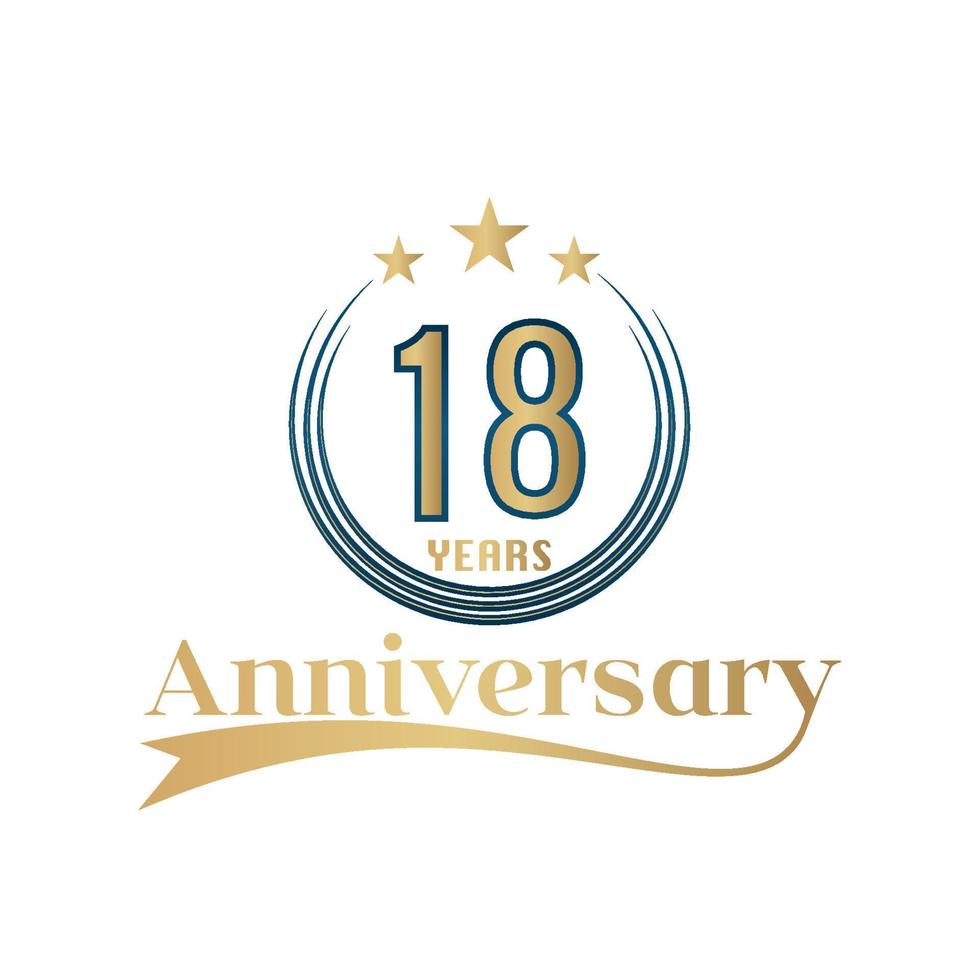18 Year Anniversary Vector Template Design Illustration. Gold And Blue color design with ribbon