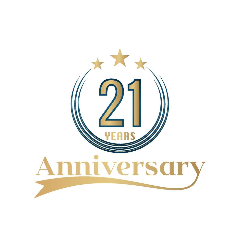 21 Year Anniversary Vector Template Design Illustration. Gold And Blue color design with ribbon