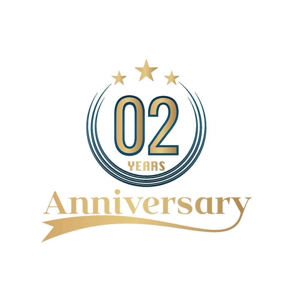 02 Year Anniversary Vector Template Design Illustration. Gold And Blue color design with ribbon