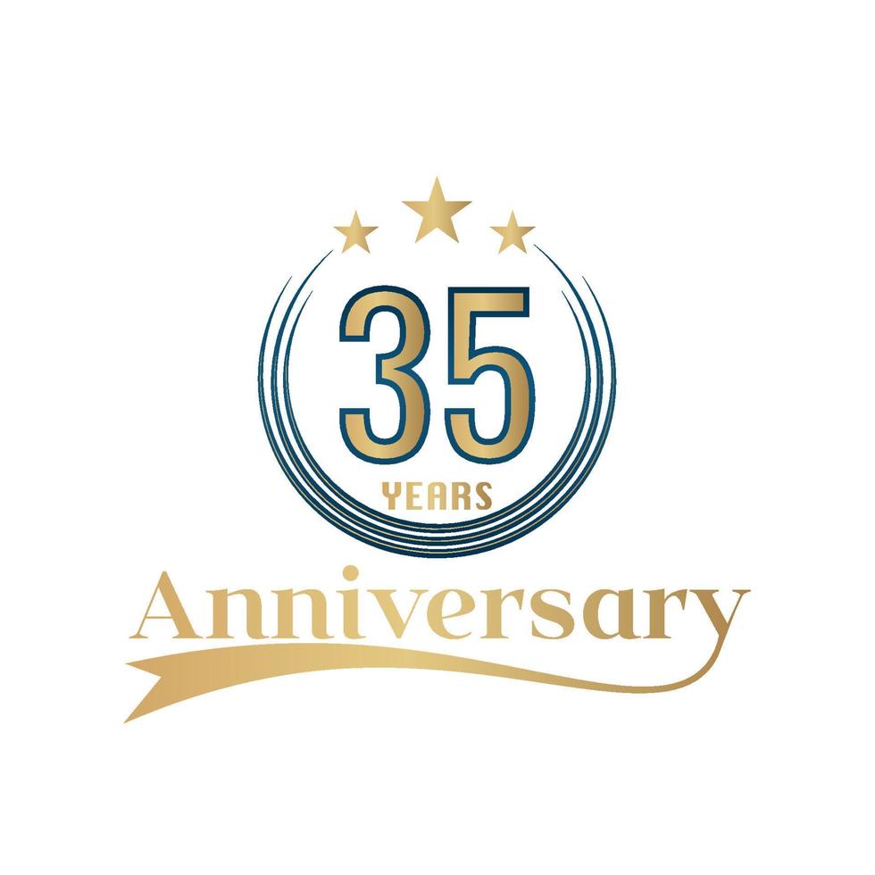 35 Year Anniversary Vector Template Design Illustration. Gold And Blue color design with ribbon