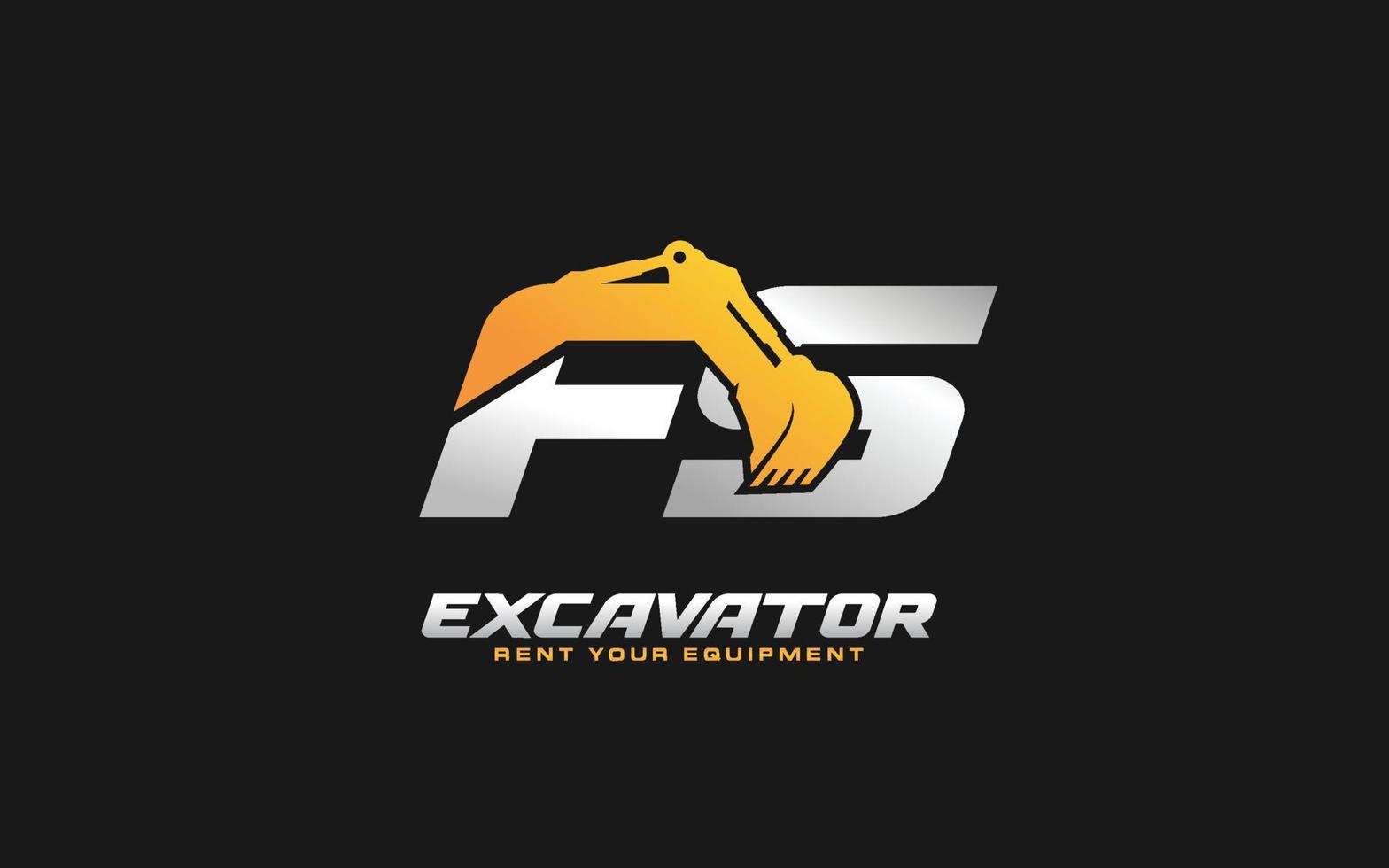 Excavadora fs logo para empresa constructora. ilustración de vector de plantilla de equipo pesado para su marca.