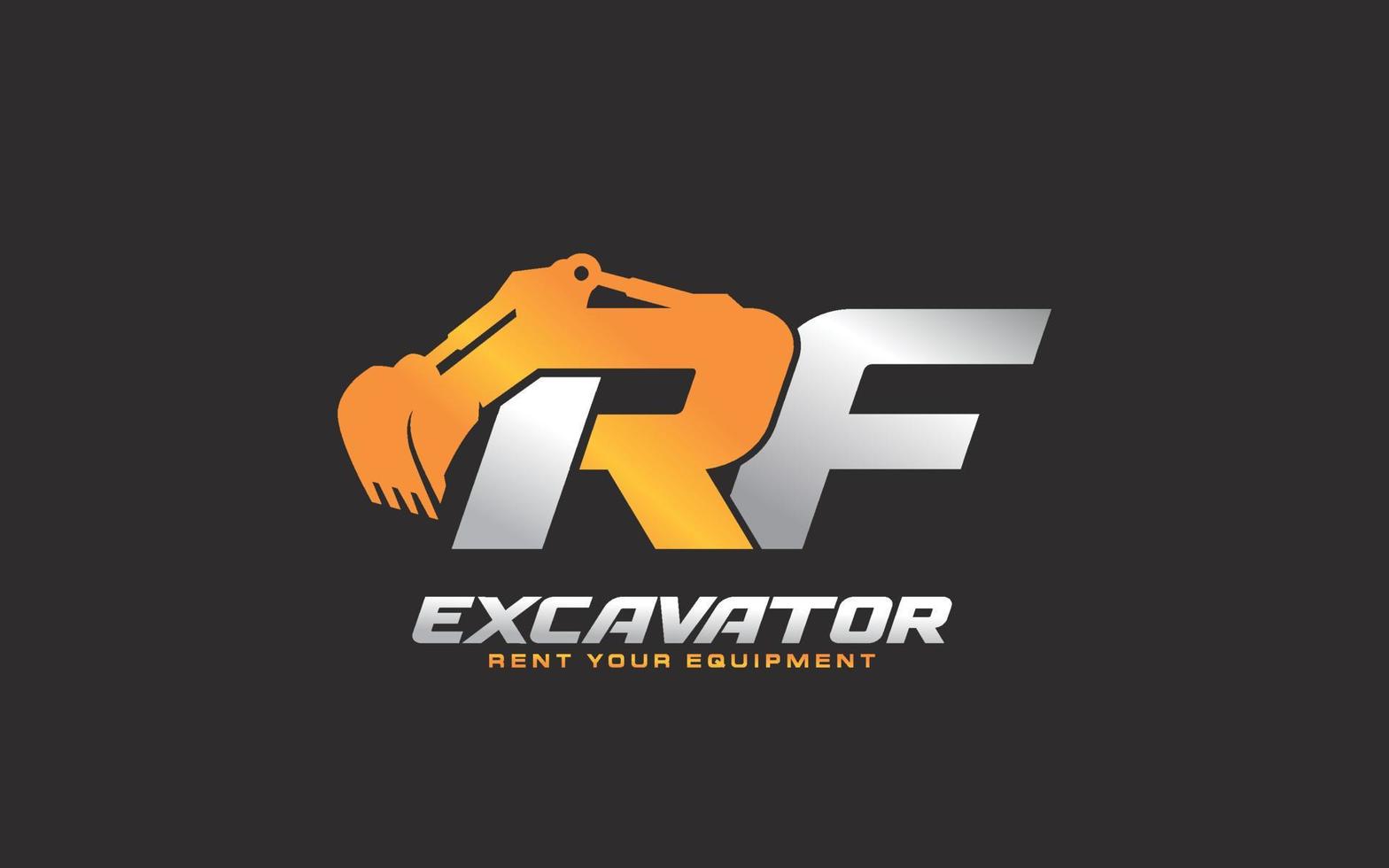 RF logo excavator for construction company. Heavy equipment template vector illustration for your brand.