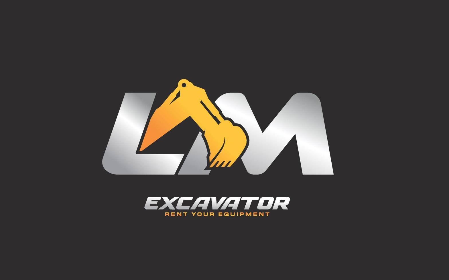 Excavadora de logotipo lm para empresa constructora. ilustración de vector de plantilla de equipo pesado para su marca.
