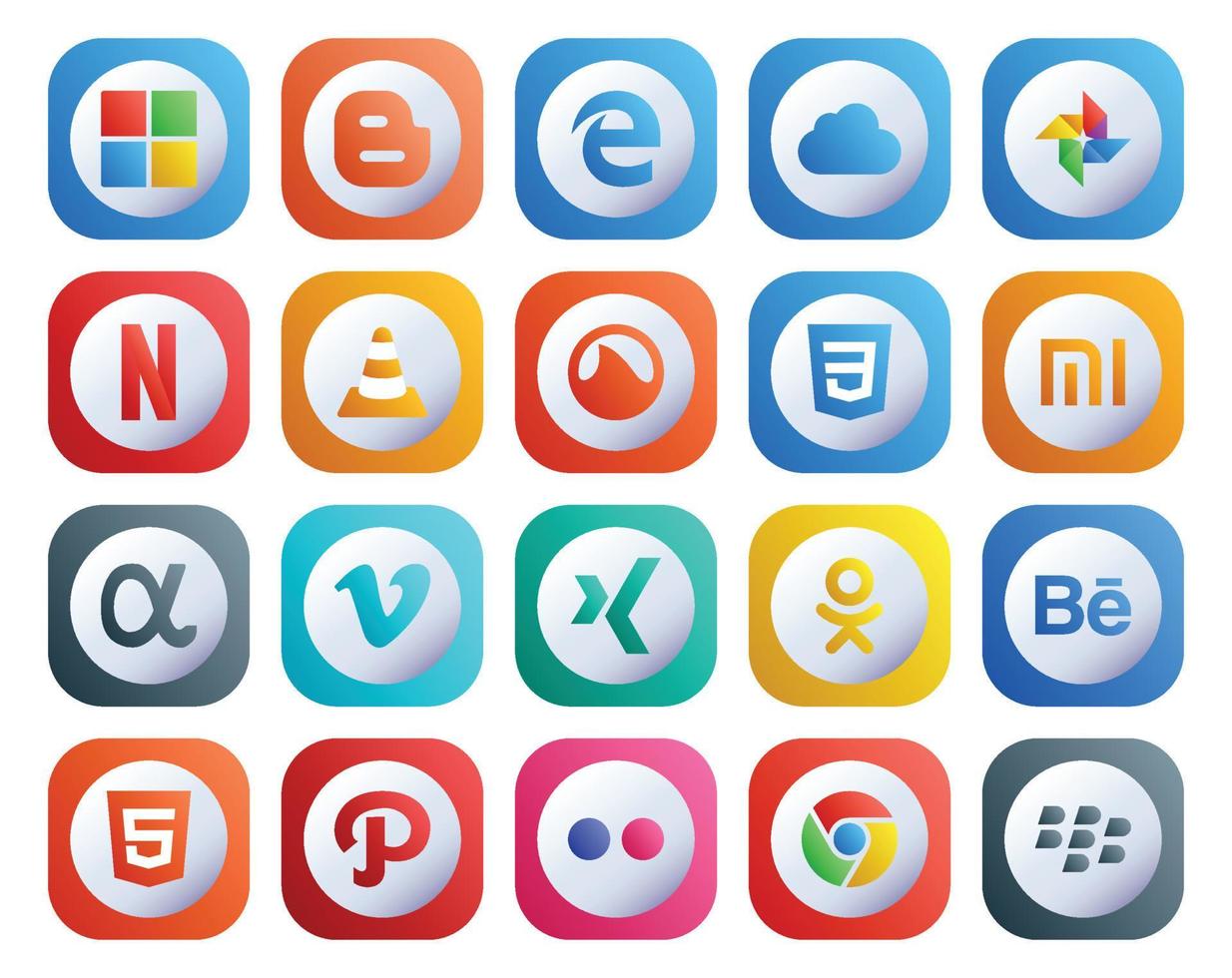 20 Social Media Icon Pack Including behance xing player video app net vector