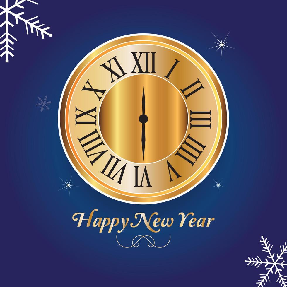 Happy new year poster with golden watch Vector illustration