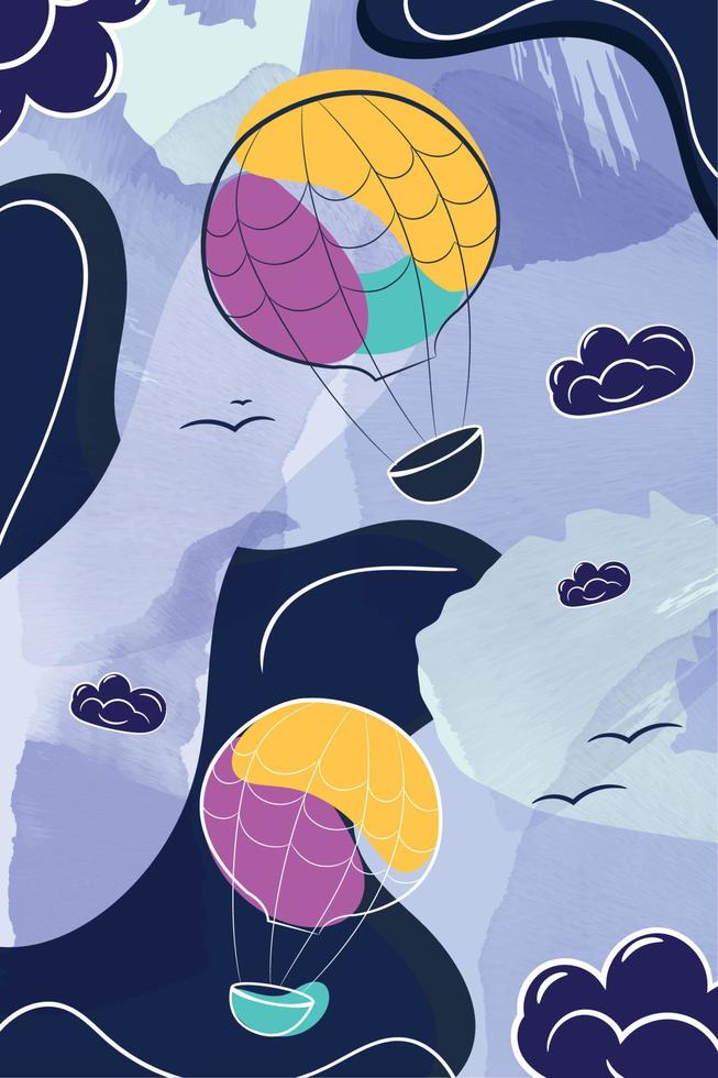 Vertical neutral colored background with air balloon sketches Vector illustration