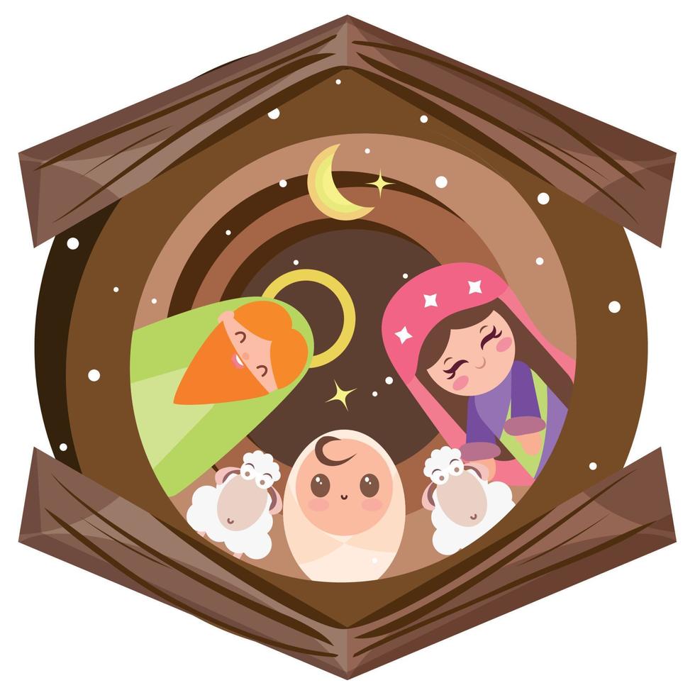 Cute cartoons of jesus, mary and joseph stable manger Vector illustration