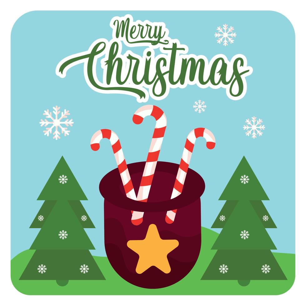 Group of sugar canes Merry christmas card Vector illustration