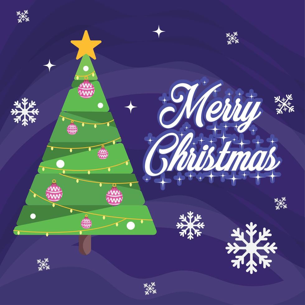 tarjeta de feliz navidad azul árbol de navidad aislado con ilustración de vector de estrella