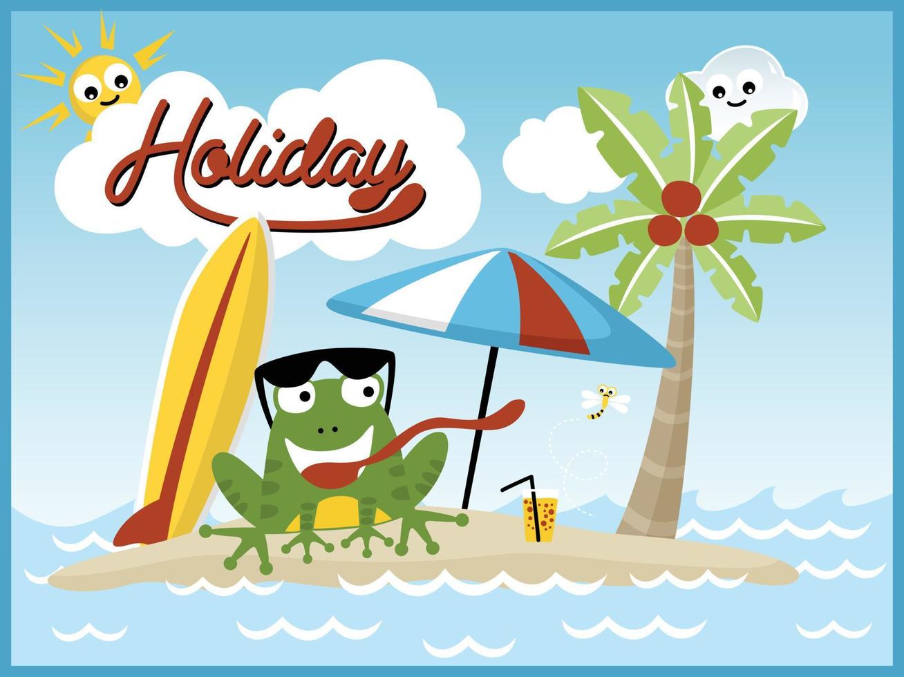 Cartoon vector of funny frog holiday in beach, summer holiday elements  16068136 Vector Art at Vecteezy