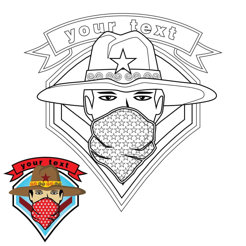 logo vector with a man wearing bandana, coloring page or book