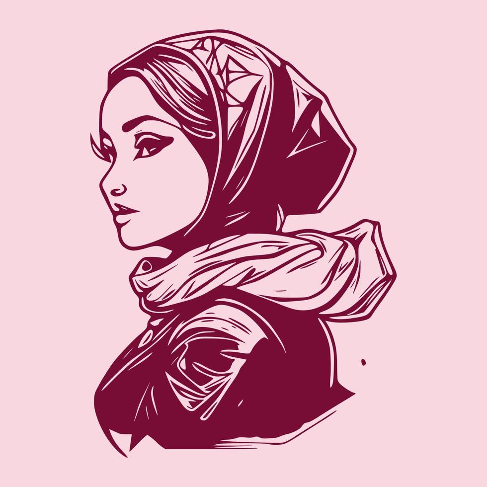 conjunto de mujer hijab elegante y de moda dibujada a mano, estilo anime. moderno abstracto caras moda hijab niña vector