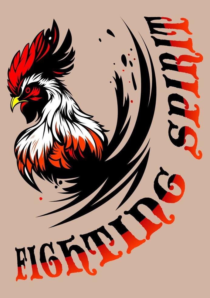 mascota de cabeza de gallo de pollo, gallo enojado en modo de lucha vector