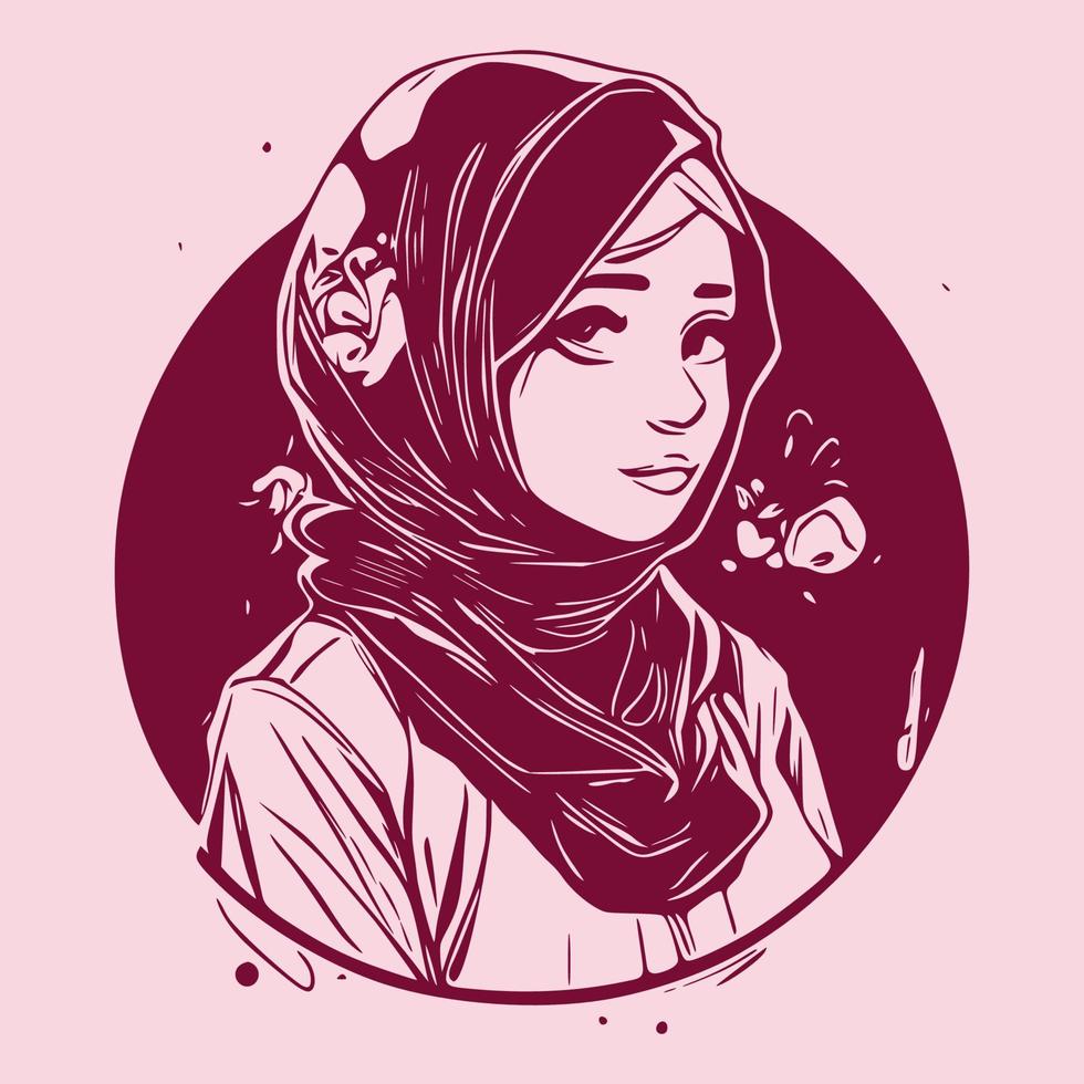 Set of stylish and trendy hijab woman hand-drawn, anime style ...