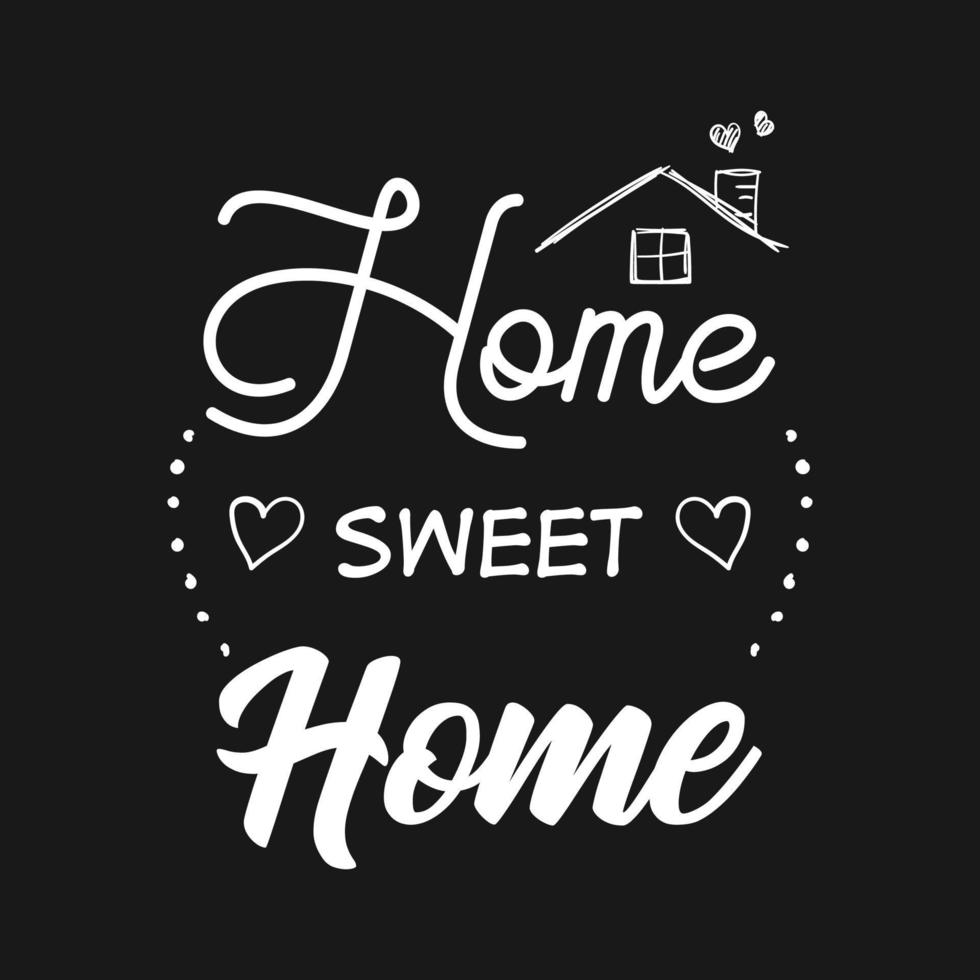 Home Sweet Home - Typography poster. Vector vintage illustration with house hood and lovely heart and incense chimney. On black background